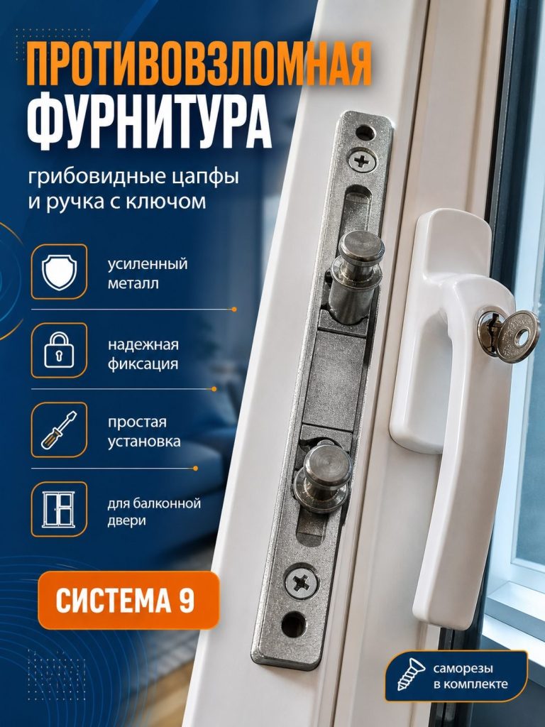 Противовзломные грибовидные цапфы и ручка с замком и ключом