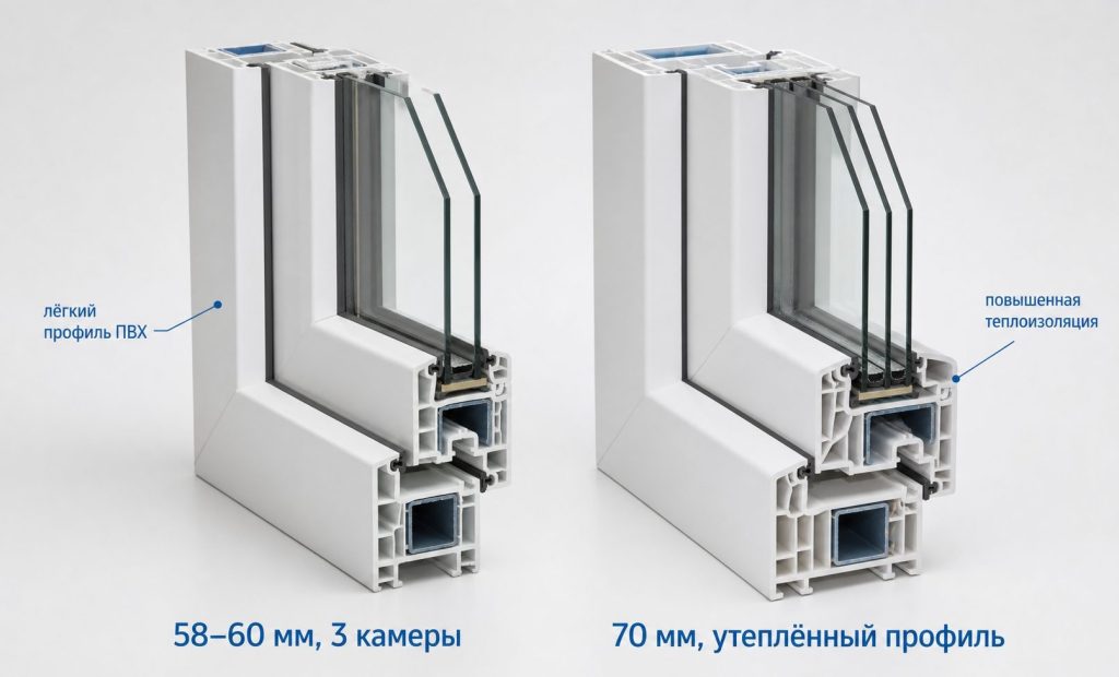 Сравнение эконом-профиля 58 мм для лета и теплого 70 мм профиля