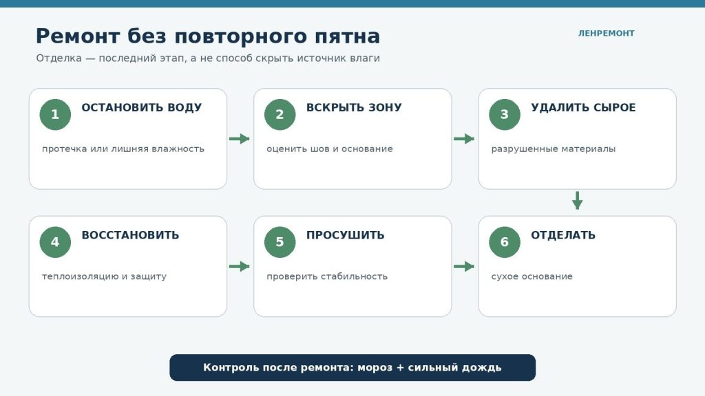 Схема правильной последовательности ремонта откоса после плесени