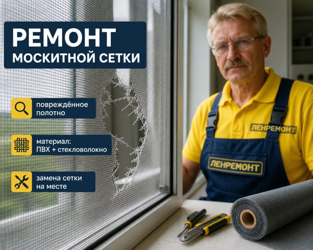 Рваное полотно москитной сетки с повреждениями от птиц