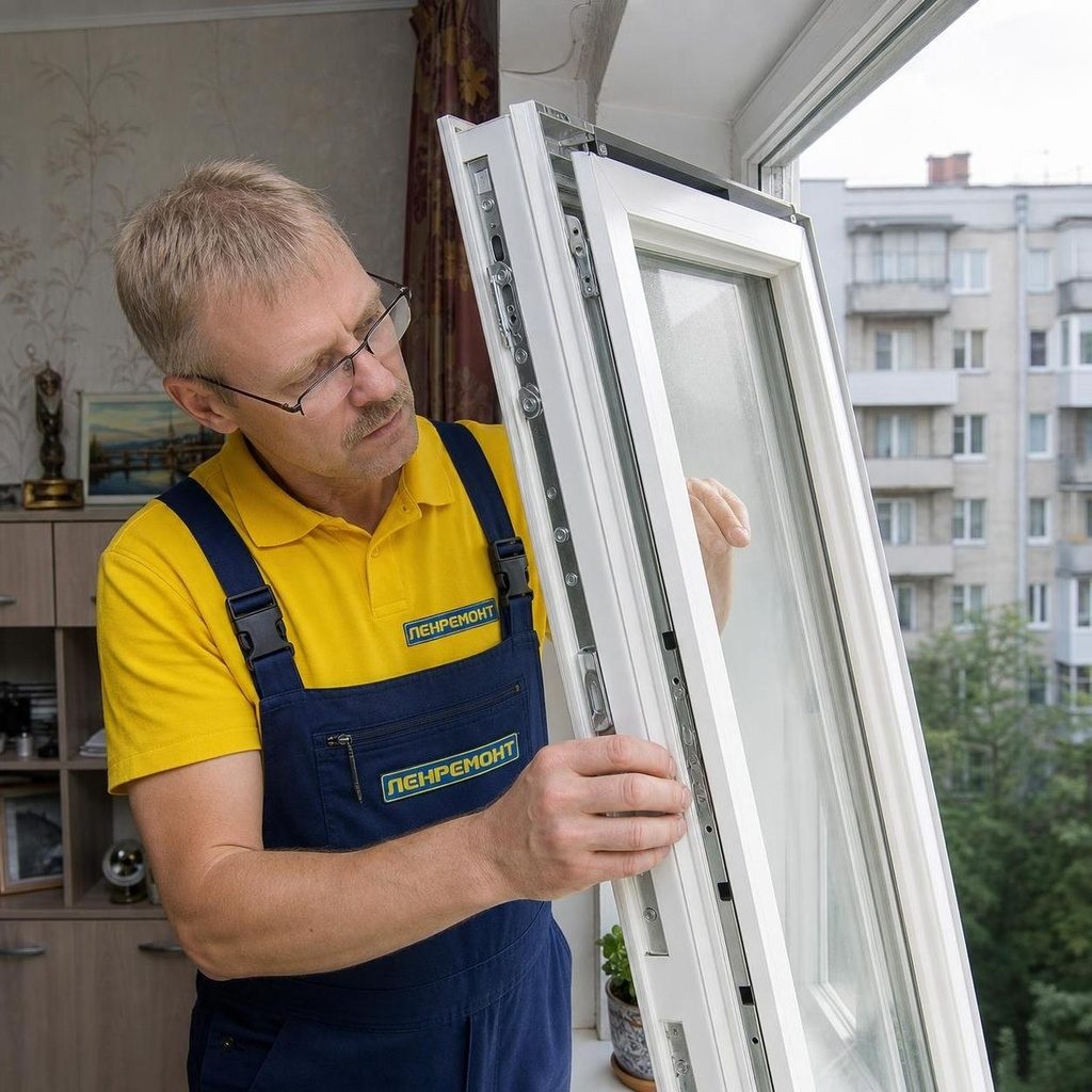 Проверка люфта створки окна и петлевой группы