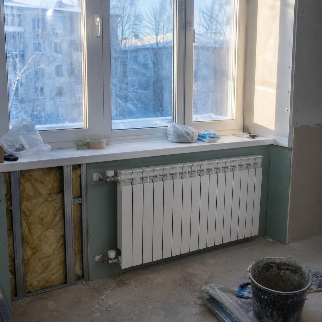 Окно с частичным солнечным затенением и радиатором отопления