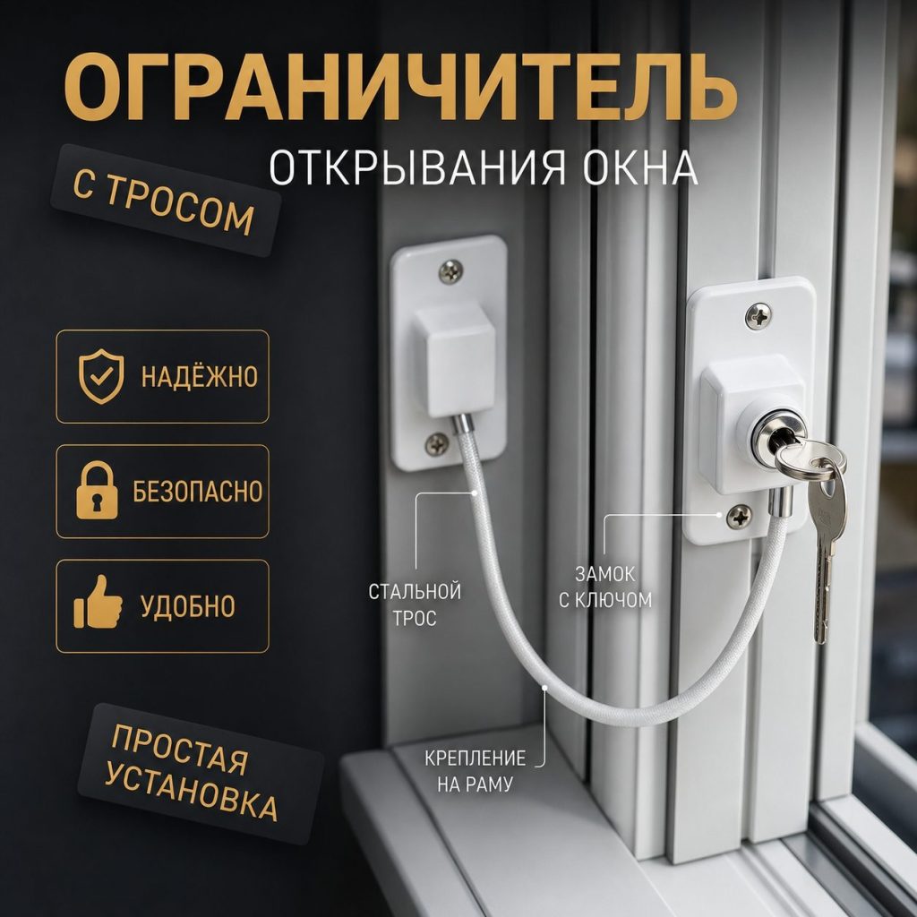 Тросиковый оконный замок со стальным тросом и ключом