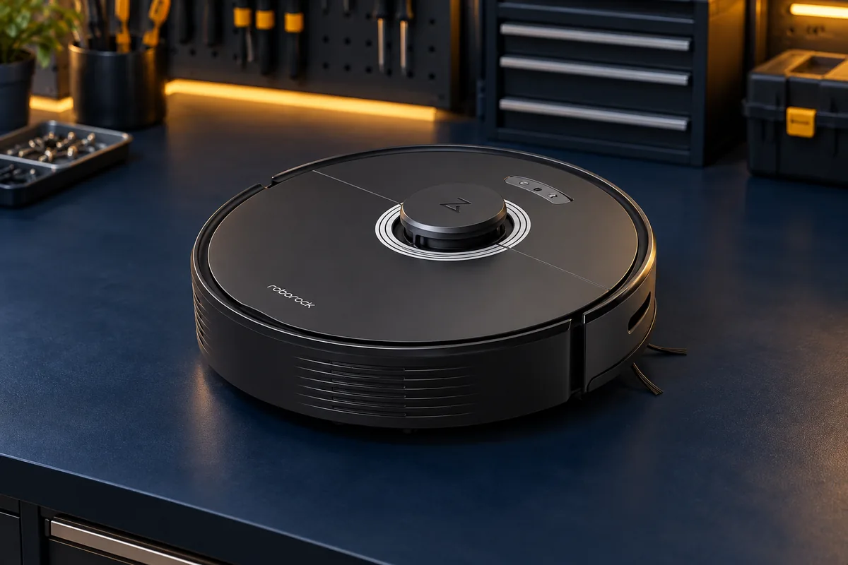 Робот-пылесос Roborock Q7 Max на рабочем столе сервисной мастерской