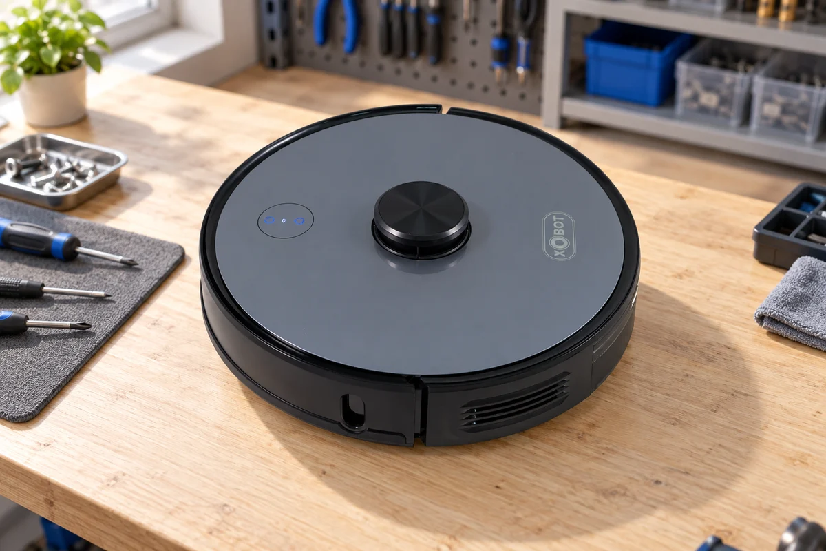 Робот-пылесос XBot L7 Smart на рабочем столе сервисной мастерской