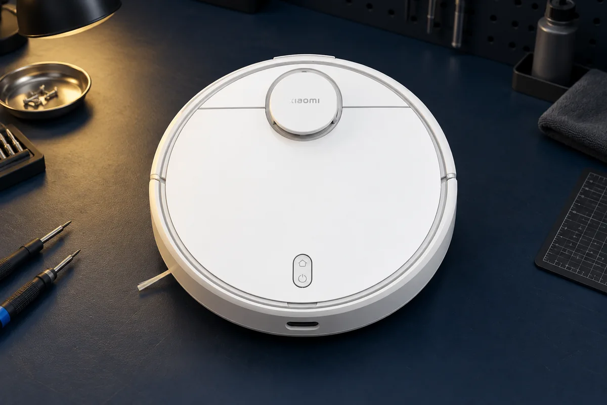 Робот-пылесос Xiaomi Robot Vacuum S10 на рабочем столе сервисной мастерской